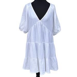 NWT Aerie Gauzy Puff‎ Sleeve White Sundress Size Medium M Minimalist Beach Boho